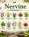 Herbal Nervine supplement from Grandma's Herbs, displaying natural ingredients in a glass jar with dried herbs and botanical elements.