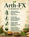 Herbal supplement bottle labeled Arth-FX by Grandma's Herbs, featuring natural ingredients for joint support and pain relief.