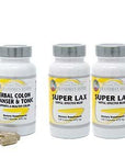 Three bottles of Grandma's Herbs Totally Herbal Colon Cleanser, herbal health supplement for digestive support.