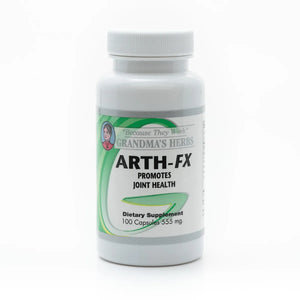 Herbal Arth-FX supplement bottle from Grandma's Herbs, featuring natural ingredients for joint and arthritis support.