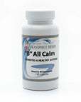Herbal product B All Calm by Grandma's Herbs with calming herbal blend in a clear jar, featuring fresh herbs and natural packaging.