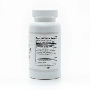 Herbal Blood Cleanser Phase IV by Grandma's Herbs showing natural ingredients in a glass bowl and herbal extracts.