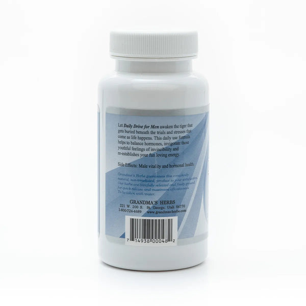 Herbal Daily Drive supplement for men by Grandma's Herbs, featuring natural ingredients in a bottle.