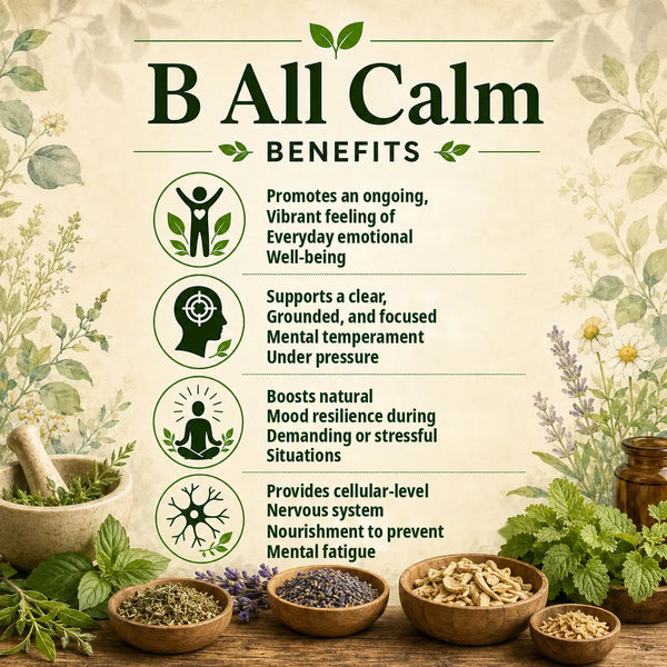 B All Calm herbal supplement by Grandma's Herbs, featuring calming herbs and natural ingredients in a bottle.