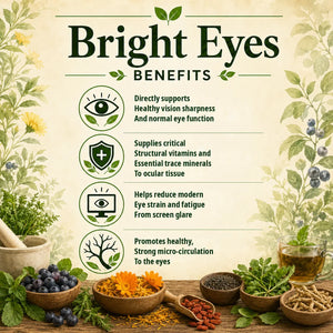 Herbal Bright Eyes supplement from Grandma's Herbs, featuring natural ingredients to support eye health and improve vision.