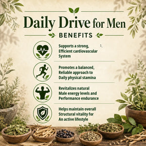 Herbal Daily Drive supplement for men by Grandma's Herbs, featuring natural ingredients for daily wellness and energy support.