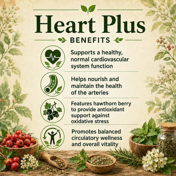 Herbal Heart Plus supplement from Grandma's Herbs, showing the product packaging with natural herbal ingredients.