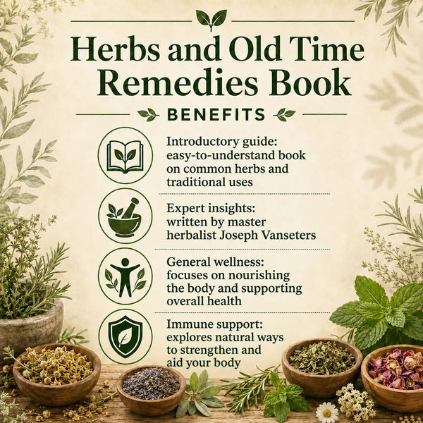 Cover of Grandma's Herbs and Old Time Remedies book featuring vintage herbal illustrations and handwritten style text.