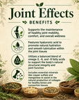 Herbal Joint Effects supplement by Grandma's Herbs, showing a bottle of herbal joint support capsules on a wooden surface.