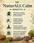 Herbal product bottle labeled NaturALL Calm by Grandma's Herbs, featuring natural ingredients for relaxation and stress relief.