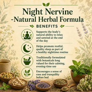 Bottle of Grandma's Herbs Night Nervine natural herbal formula for calming nerves and promoting restful sleep.