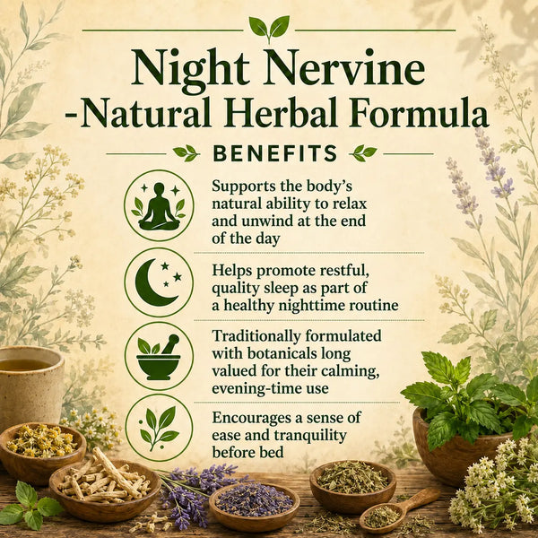 Bottle of Grandma's Herbs Night Nervine natural herbal formula for calming nerves and promoting restful sleep.