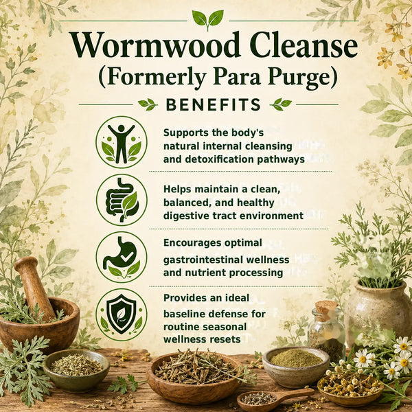 Herbal Wormwood Cleanse supplement by Grandma's Herbs, showing dried wormwood herbs in a natural setting.