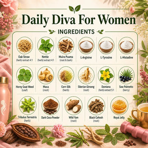 picture card listing ingredients, written in green with nice graphics and pictures of herbs