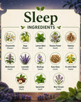 Herbal sleep aid product from Grandma's Herbs featuring natural ingredients in a glass jar with herbs and dried botanicals.