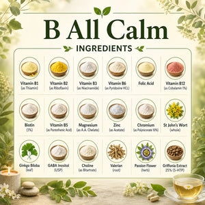 picture card listing ingredients, written in green with nice graphics and pictures of herbs