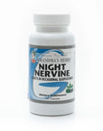 Night Nervine herbal formula by Grandma's Herbs, showing a bottle of natural herbal supplement for sleep support.