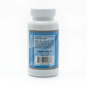 Herbal sleep aid from Grandma's Herbs featuring natural ingredients in a clear glass jar with herbal leaves and sleep-enhancing herbs.